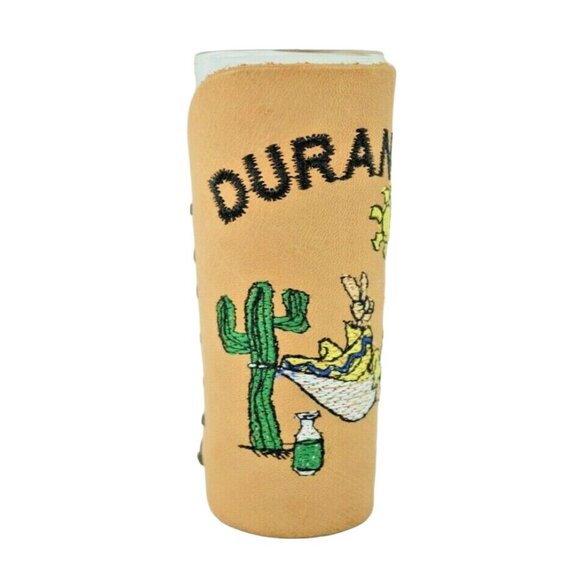Durango Colorado Stitched Leather Sleeved Jigger Shot Glass Collectible - Picture 2 of 5